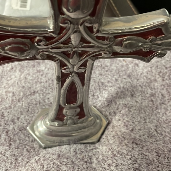 Cross shaped home decor.  Silver color with red. - Picture 6 of 16